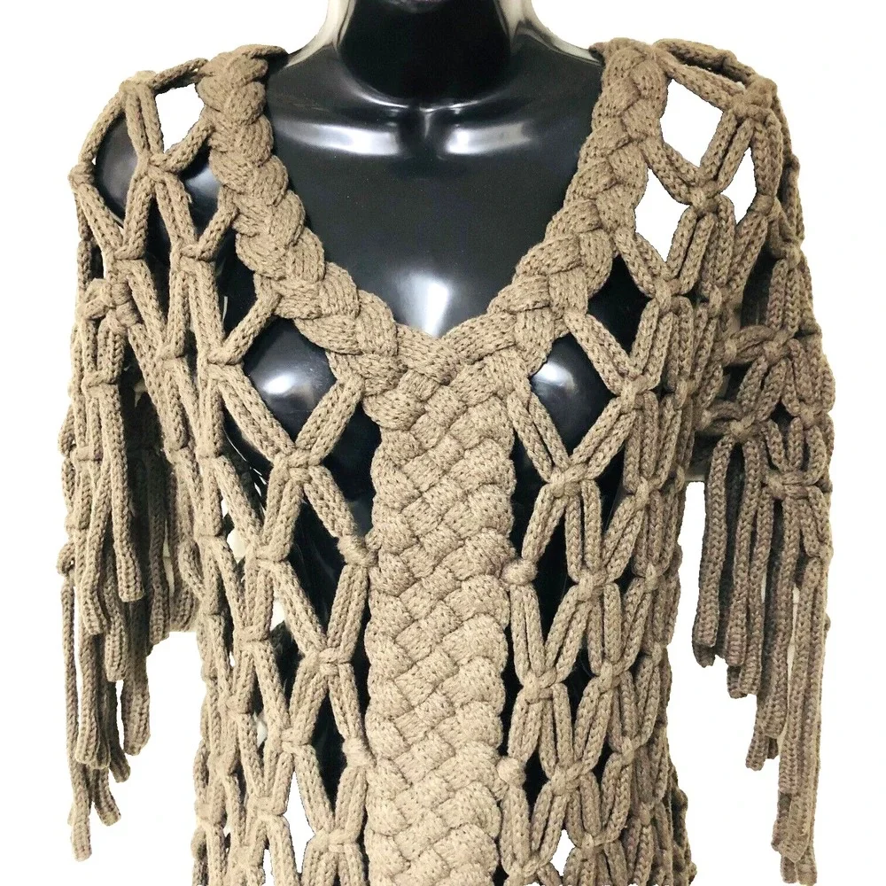 Tempo Paris Womens Crochet Open Knit Top BOHO Hippie‎ Artsy Festival Indie M L